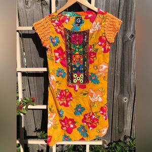 G 2 Artisan Dress Cotton with Mirrors on Floral Print 10